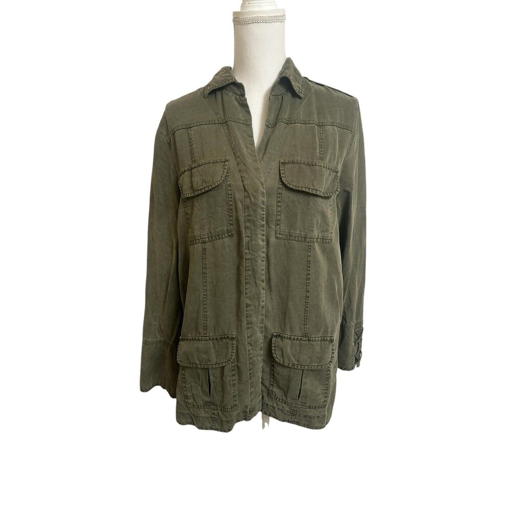 Willow & Clay Women's M Tencel Linen Military Style Shirt Jacket Army Green
